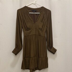 Banana Republic Olive Brown Long-Sleeve V-Neck Mini Dress - Size XXS